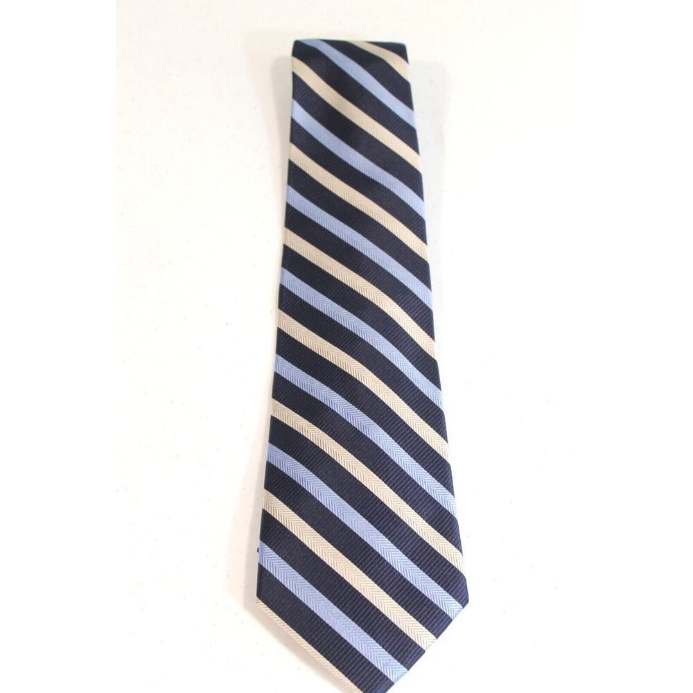 Ashford & Brooks Mens London Handmade Silk Tie Blue Ivory Striped